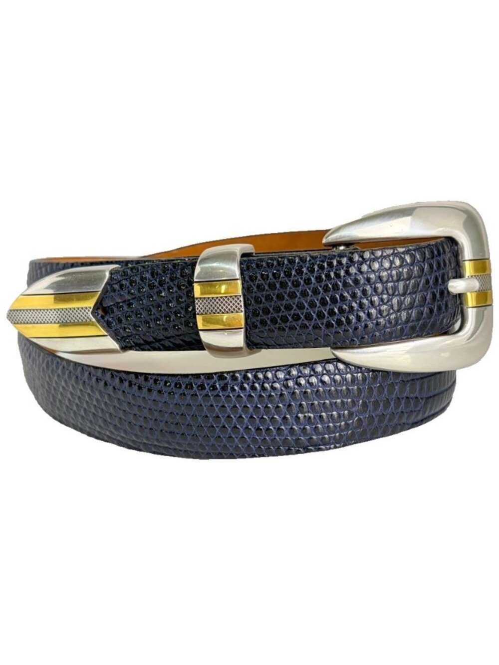 James Reid Genuine Lizard Skin Belt Blue Size 27-28 Small Made in USA Santa Fe